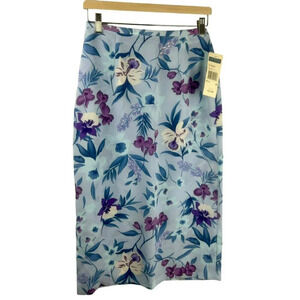 NEW Vintage Michele Skirt Women 6 Petite Blue Purple Floral Midi‎ 90s Y2K Crepe